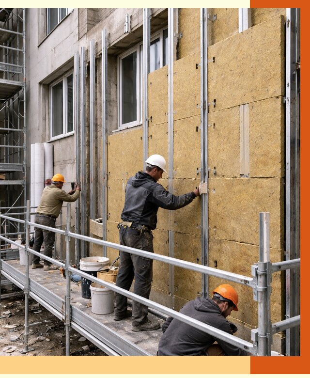 Утепление вентилируемого фасада в Полысаеве от 5758 руб/м2 — монтаж и утепление вентфасад | ТепломастерПлс